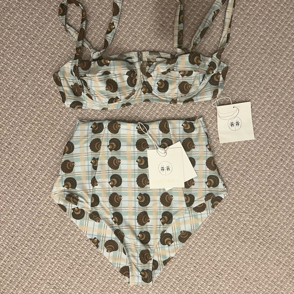 NWT Carolina K x Free People Seafoam Green Shell Print Carmel Bikini Set, Small - Picture 1 of 4